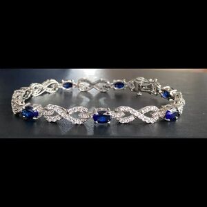 Chain Bracelet .925 Silver / Blue Rhinestone